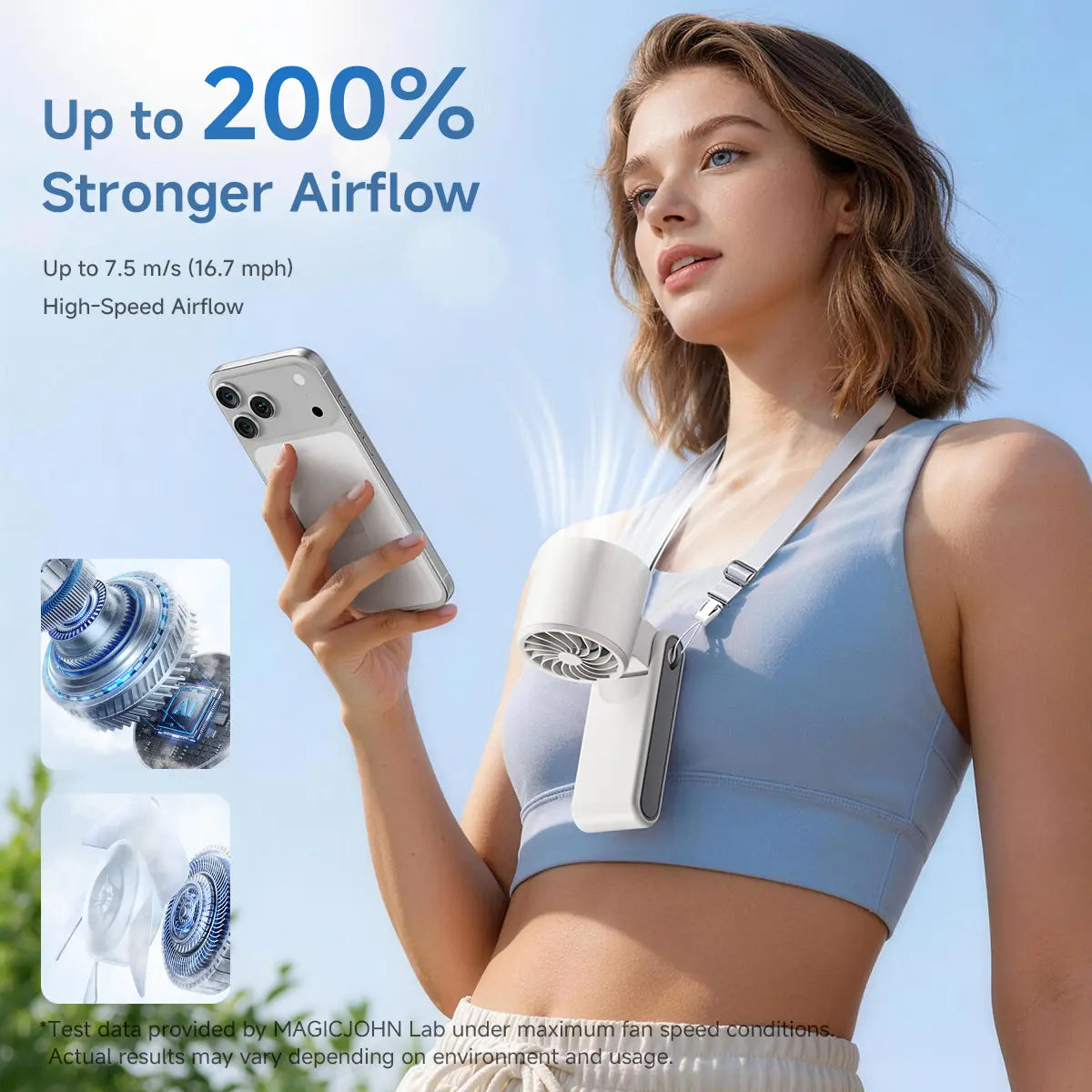 MAGIC JOHN 3 in 1 Mini Handheld Cooling Fan, 100 Speed & Instant Ice Cooling, 3600Mah Battery for 10H Runtime, Smart LED Display Foldable Neck/Desk/Hand Fan, Pocket Design for Travel/Summer/Concerts