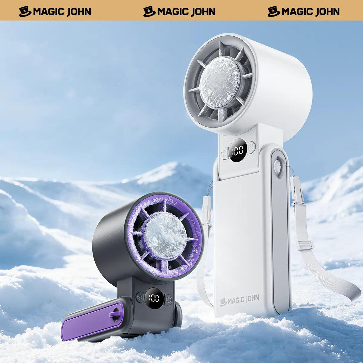 MAGIC JOHN 3 in 1 Mini Handheld Cooling Fan, 100 Speed & Instant Ice Cooling, 3600Mah Battery for 10H Runtime, Smart LED Display Foldable Neck/Desk/Hand Fan, Pocket Design for Travel/Summer/Concerts
