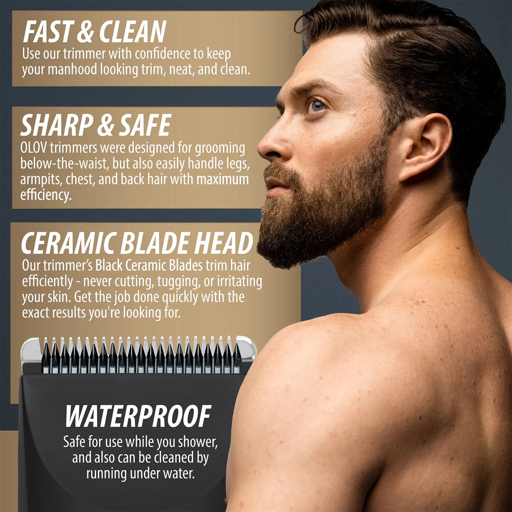OLOV Anti-Nick Body & Ball Trimmer - Safe Ceramic Blade Groomer for Men