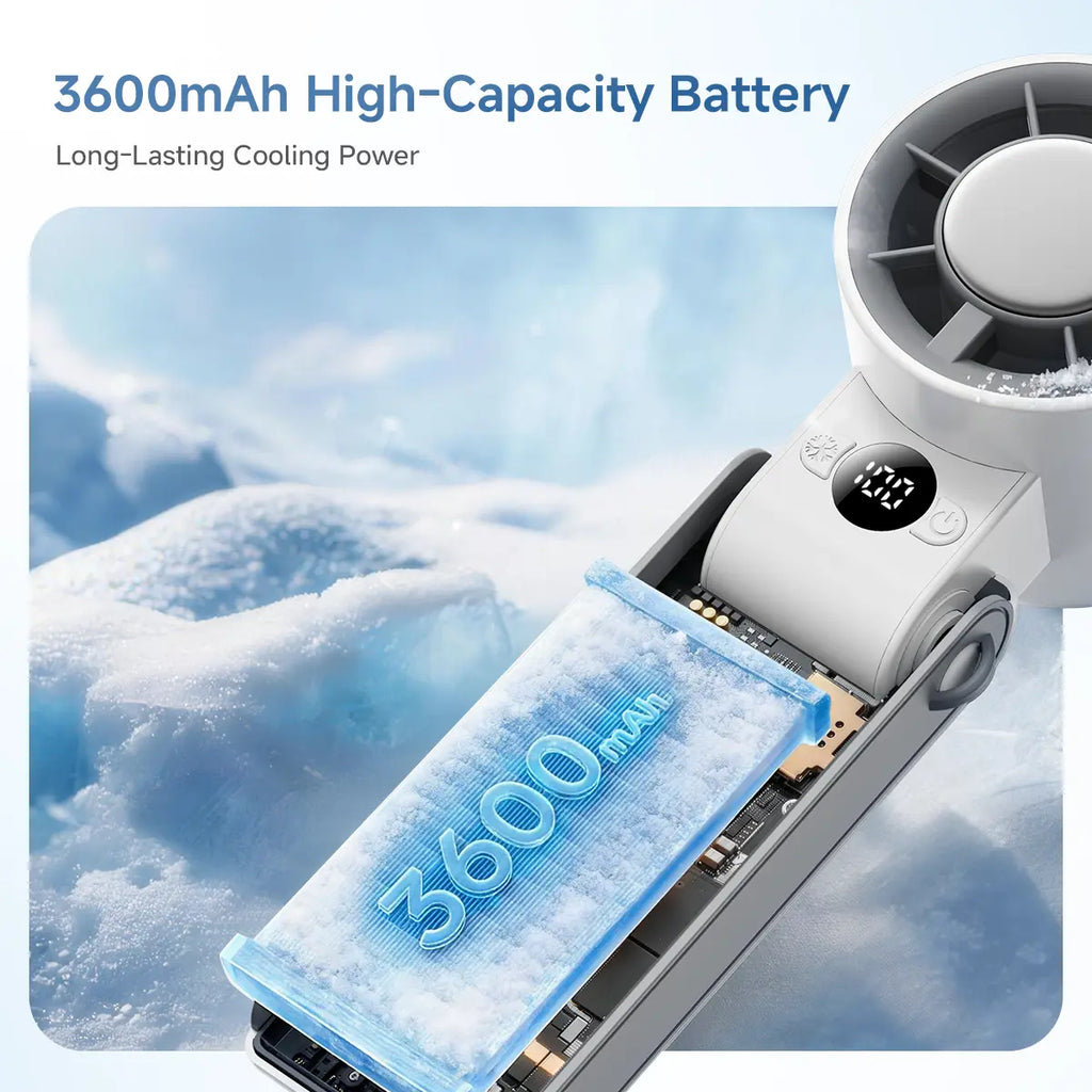 MAGIC JOHN 3 in 1 Mini Handheld Cooling Fan, 100 Speed & Instant Ice Cooling, 3600Mah Battery for 10H Runtime, Smart LED Display Foldable Neck/Desk/Hand Fan, Pocket Design for Travel/Summer/Concerts