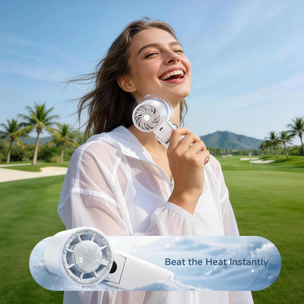 MAGIC JOHN 3 in 1 Mini Handheld Cooling Fan, 100 Speed & Instant Ice Cooling, 3600Mah Battery for 10H Runtime, Smart LED Display Foldable Neck/Desk/Hand Fan, Pocket Design for Travel/Summer/Concerts